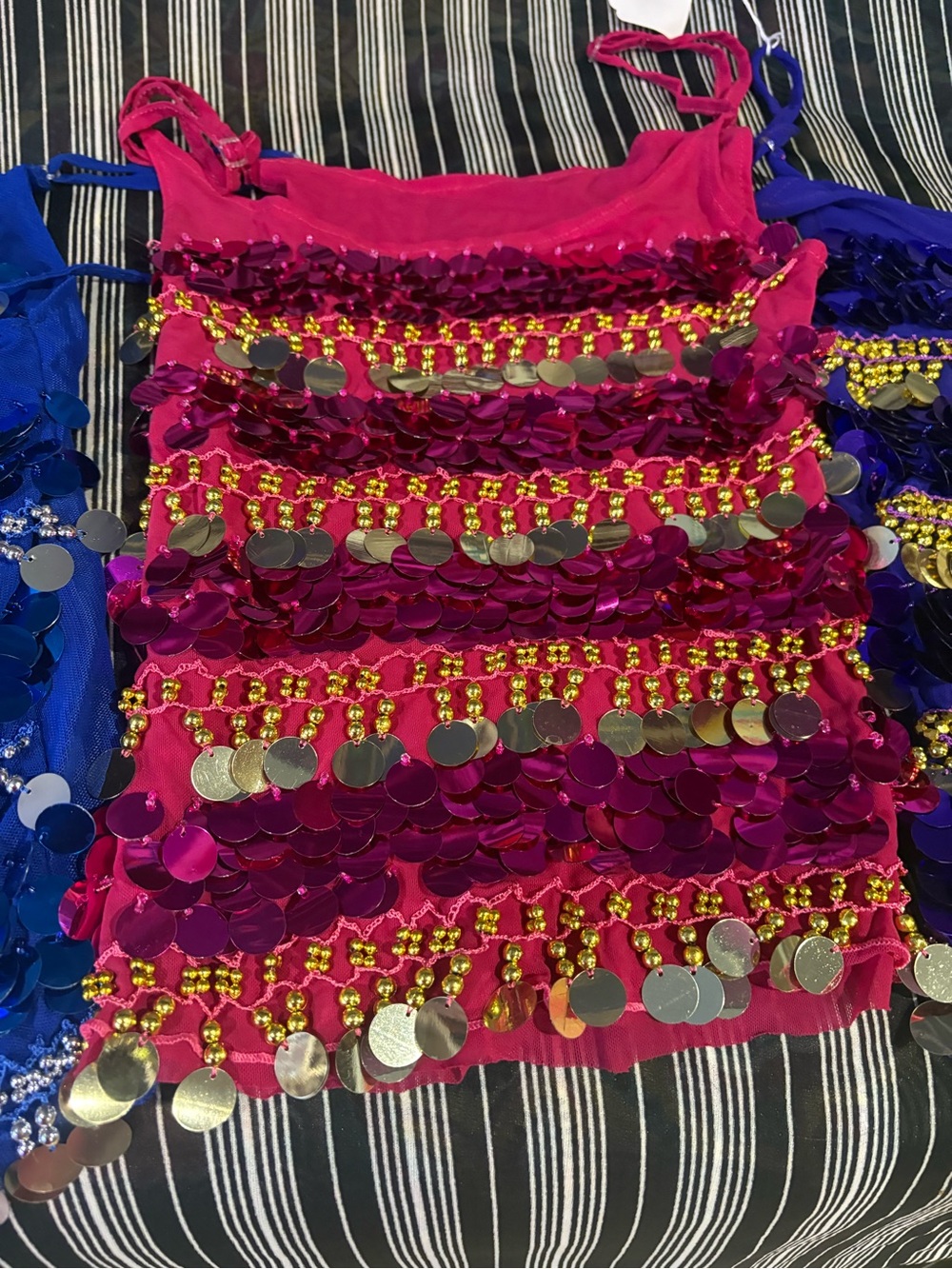 Sequin Fringe Belly Dance tank style top — Fuchsia Pink size medium